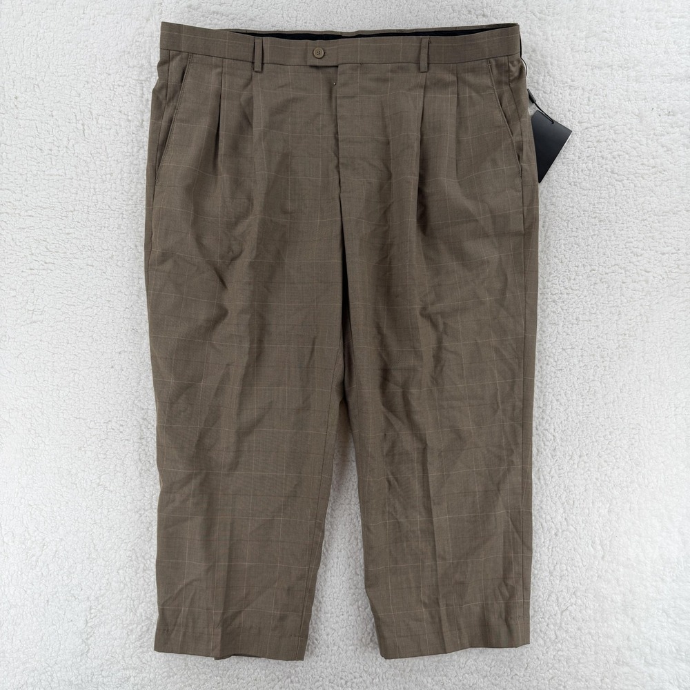 Mazari Dress‎ Pants Mens 42x24 Brown Check Pleated Slacks Signature NWT